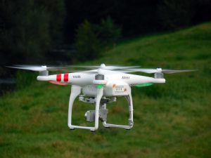 photo of a drone lifting off