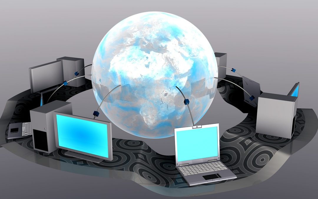 Computers linked around a globe